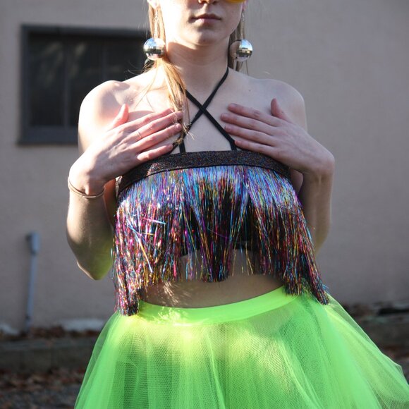 Rainbow Fringe Halter Top Hand Crafted - Picture 3 of 3
